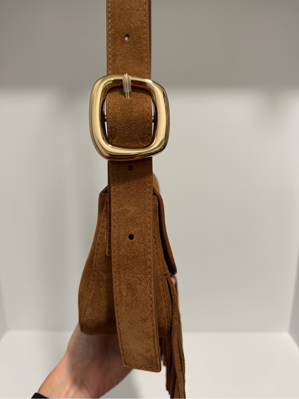 NEW Madewell The Sculptural Buckle Crossbody Bag NU148 Aged Cognac Suede Fringe - Picture 7 of 12